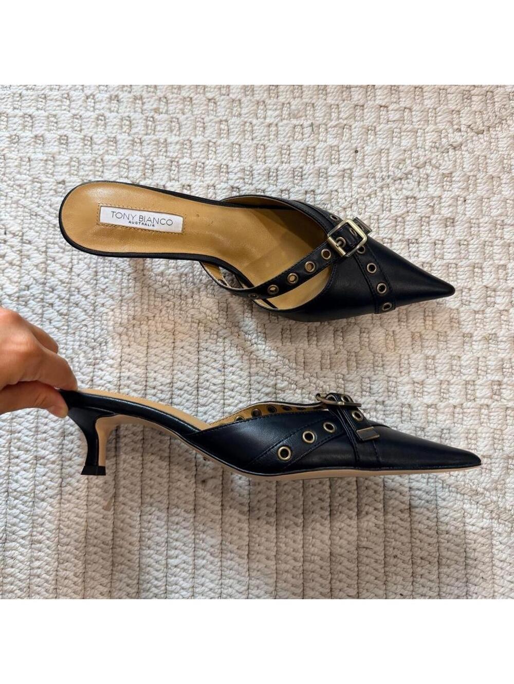 Tony Bianco Savior Kitten Heel Mules in Black Nappa